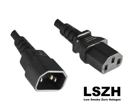 IEC cable C13 to C14, YP-32/YC-12 LSZH, 1mm², extension, VDE, black, length 1.00m